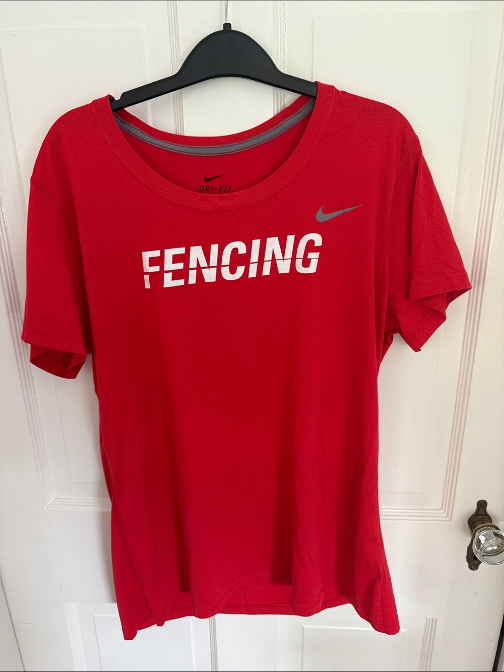 Nike Women's Red 'Fencing' Short Sleeve Dri-FIT Tee